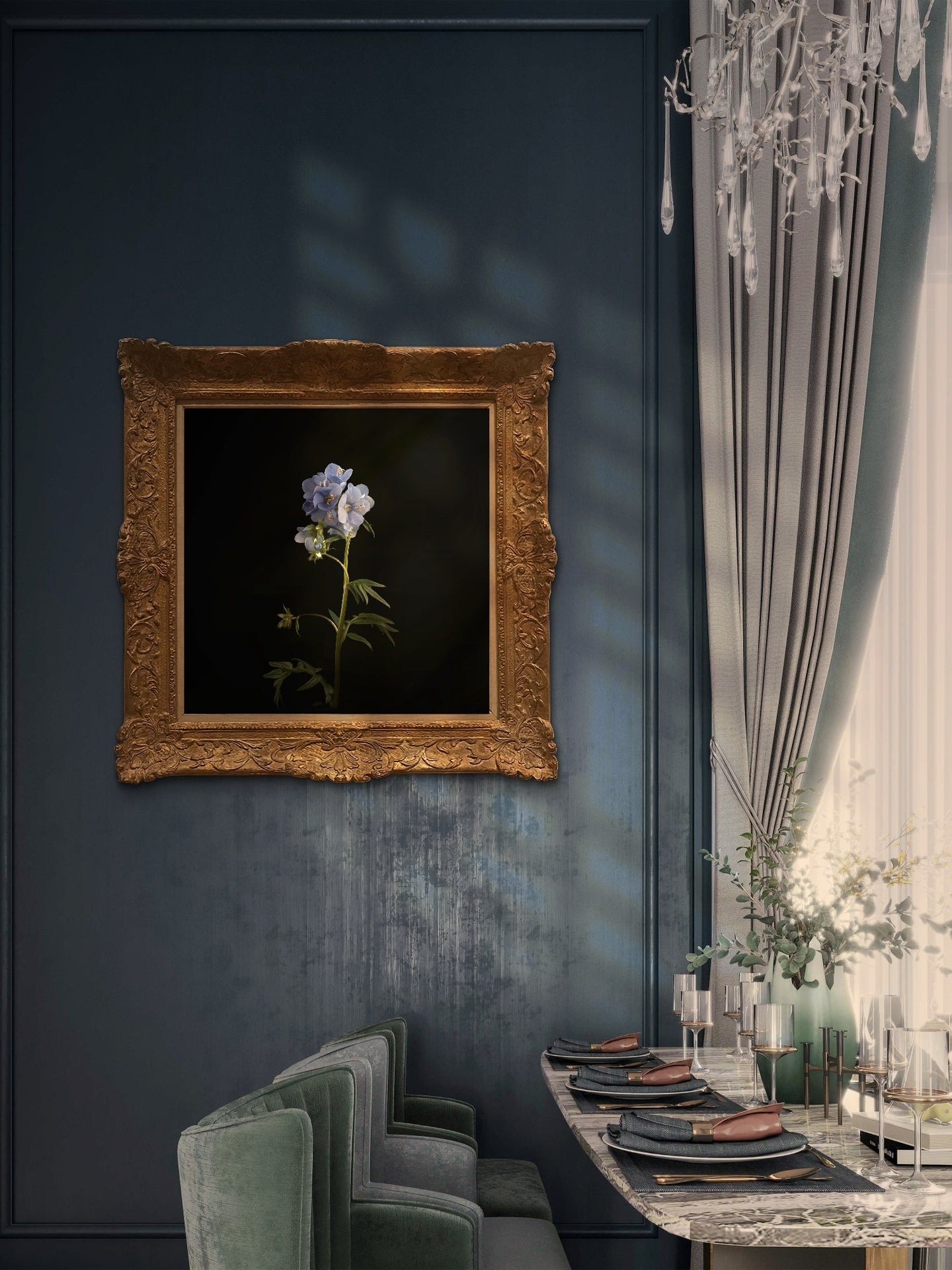 Minimalist Blue Floral Print