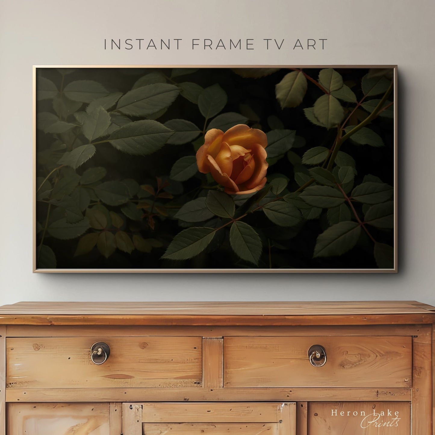 Peach Rose in Deep Green - Frame TV