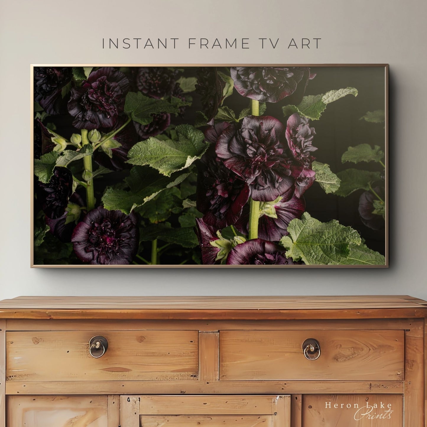Dark Purple Hollyhocks - Frame TV