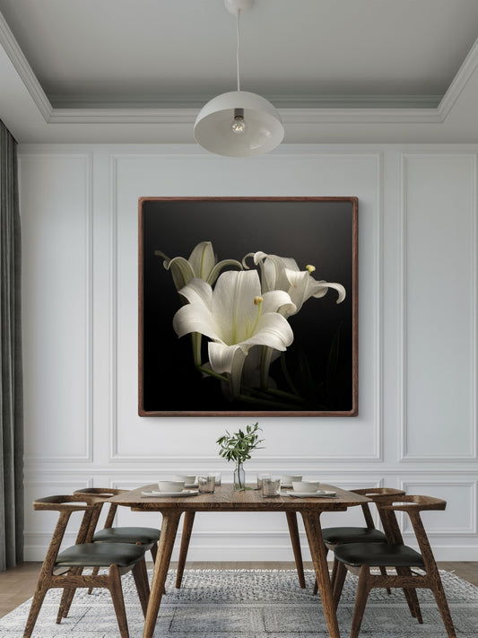 Elegant White Lilies Displayed Against a Dark Background