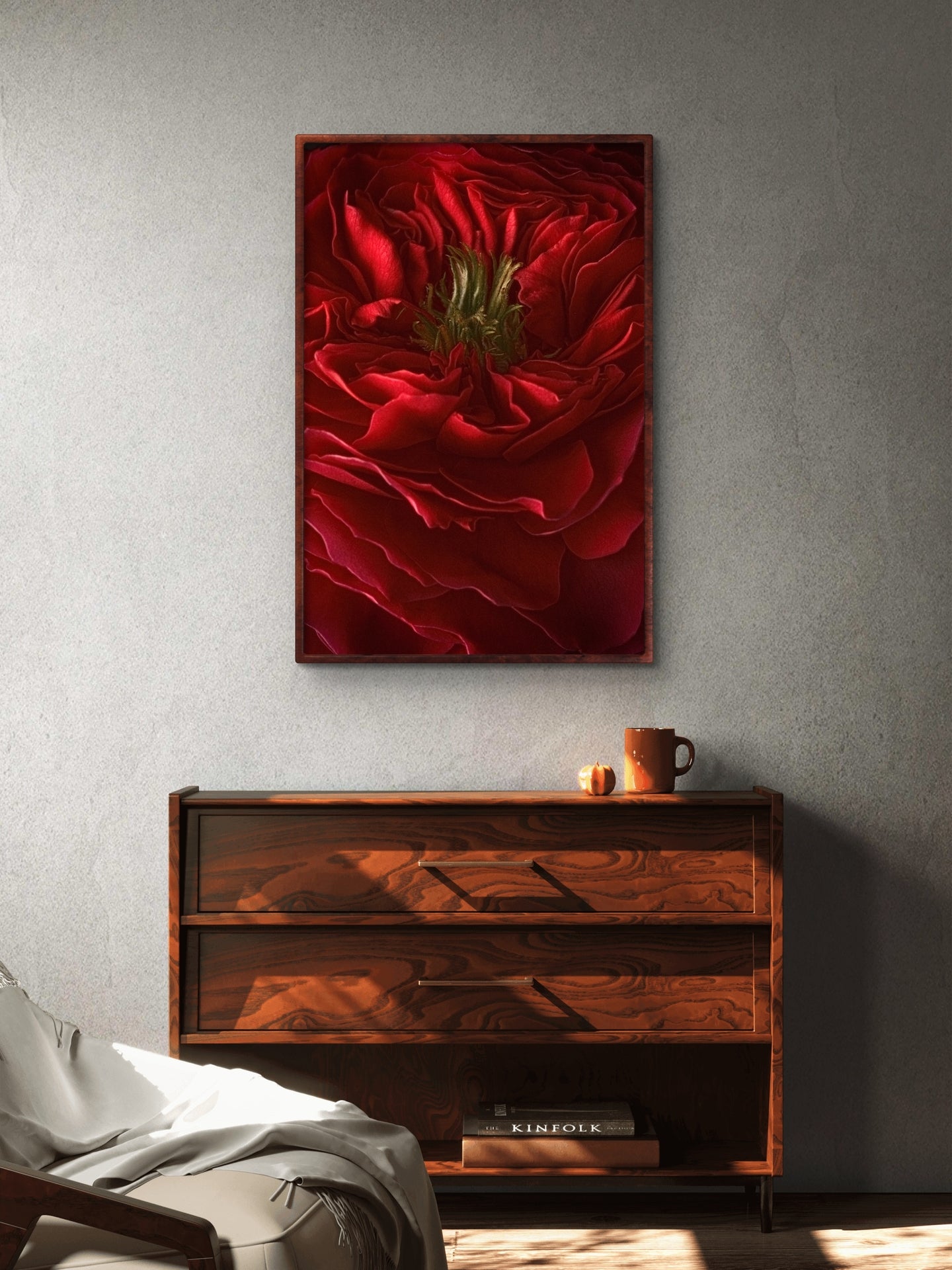 The Winter Red Rose, Dramatic Macro Red Petals Fine Art Photo, Statement Wall Art Piece, Vertical Moody