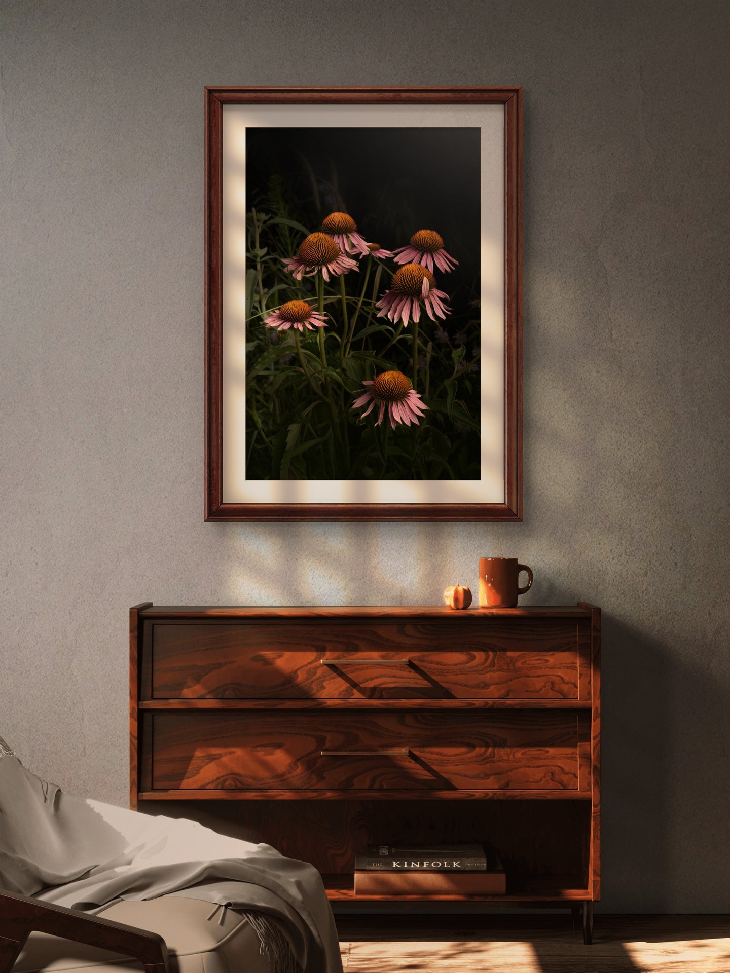 Elegant Pink Coneflowers in a Naturalistic Garden Setting 'The Wayward Petal'