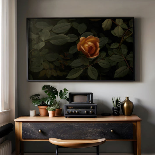 Peach Rose in Deep Green - Frame TV
