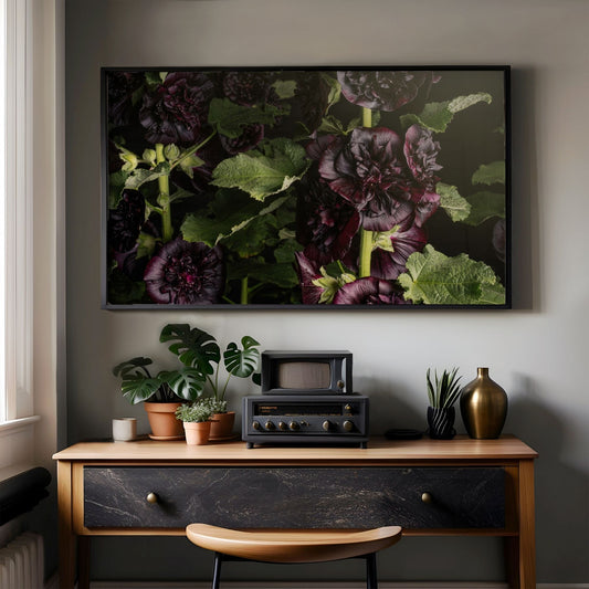 Dark Purple Hollyhocks - Frame TV