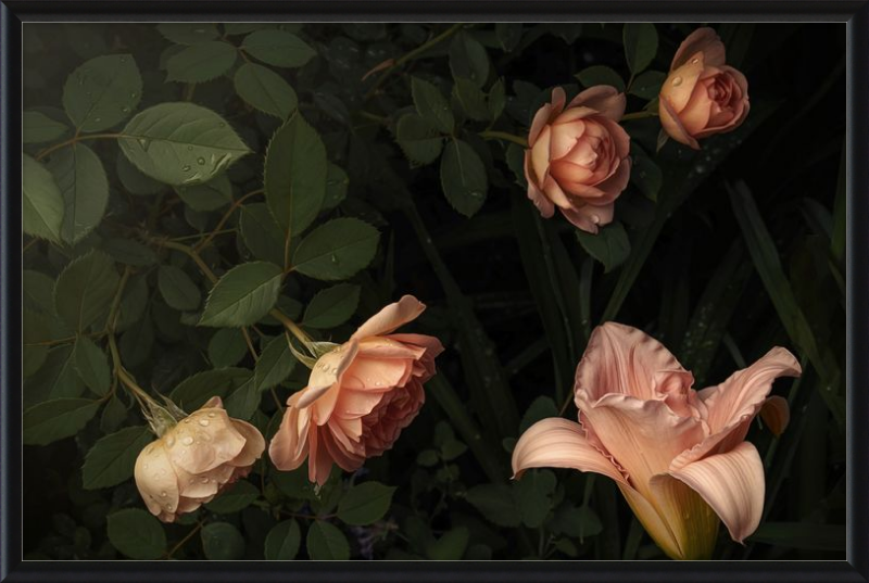 Elegant Arrangement of Fresh Blooms in a Peaceful Garden Setting