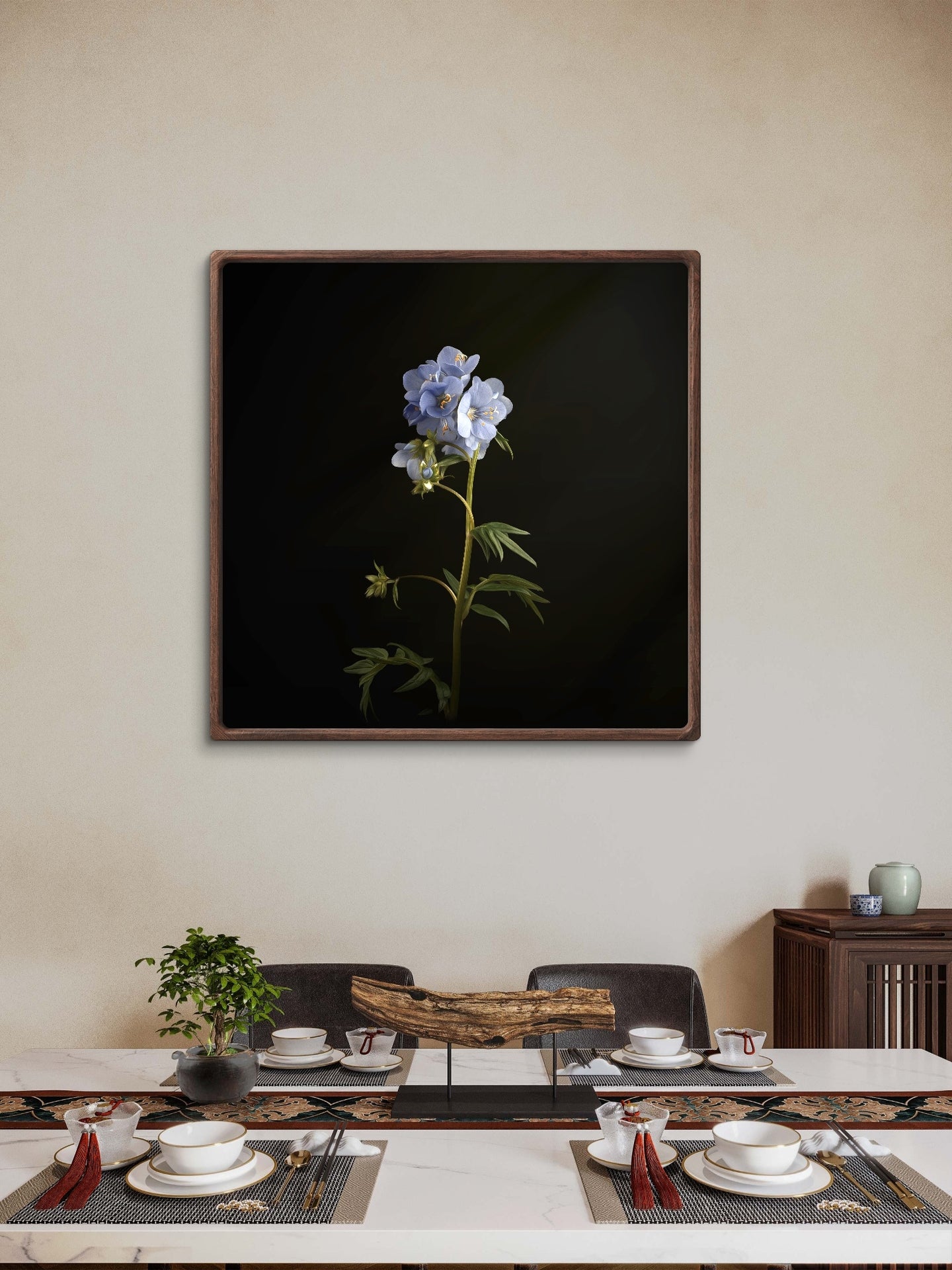 Minimalist Blue Floral Print