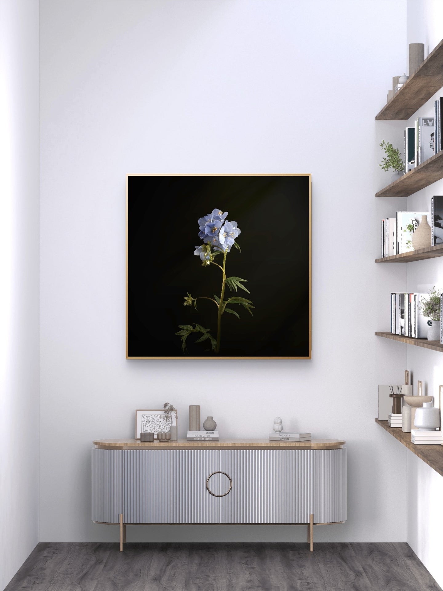 Minimalist Blue Floral Print