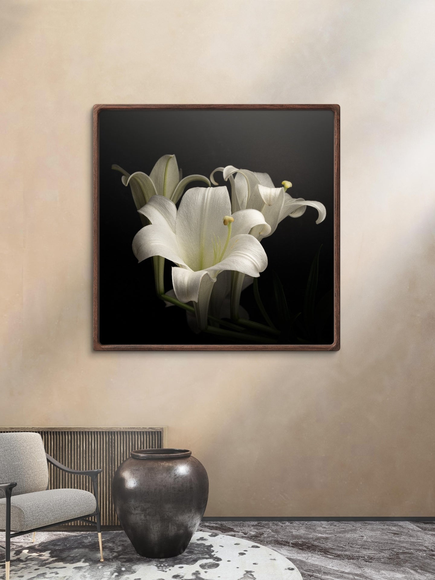 Elegant White Lilies Displayed Against a Dark Background