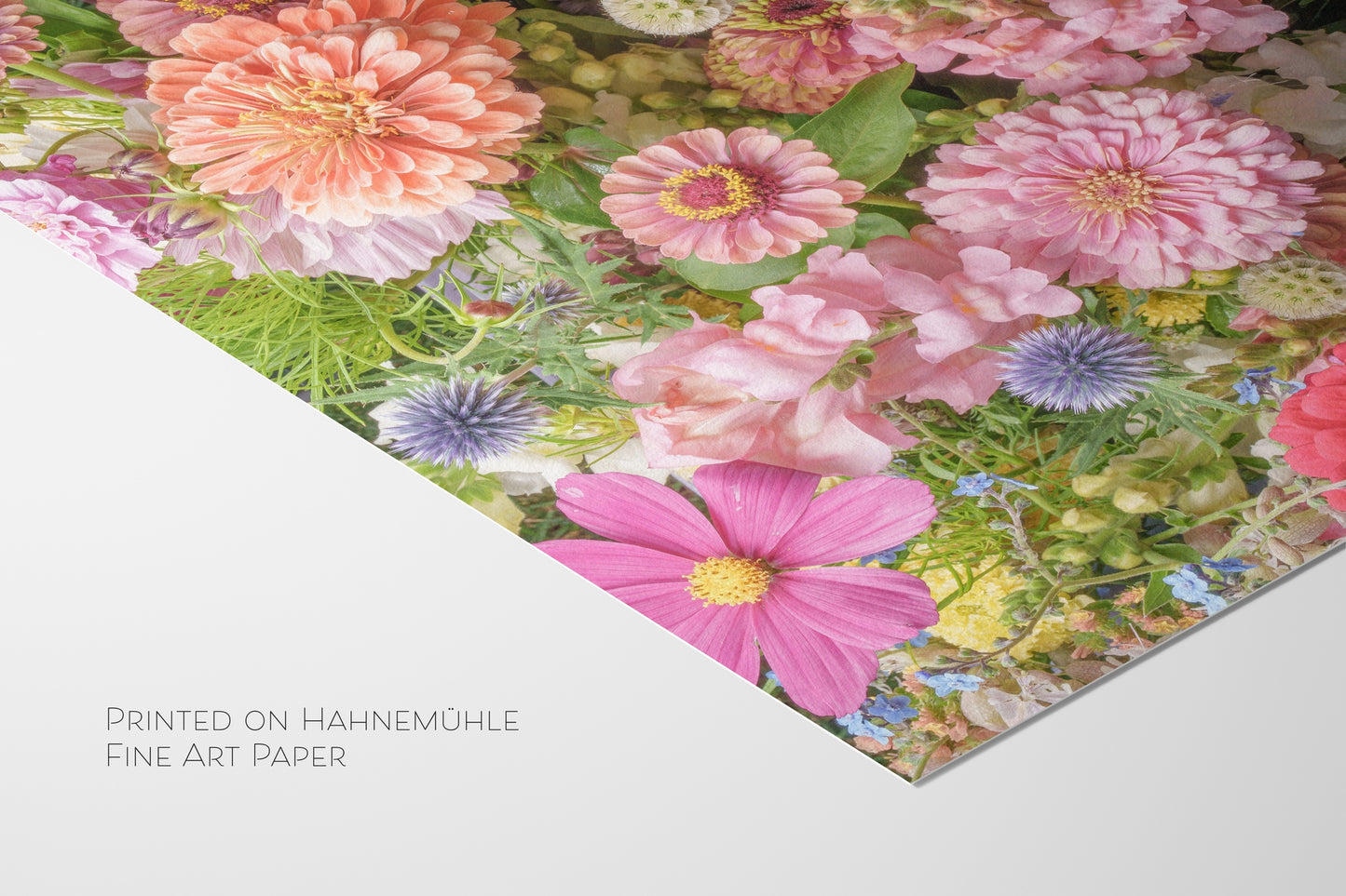 Floral Zinnia Arrangement Print With Vibrant Garden Flowers and Greenery
