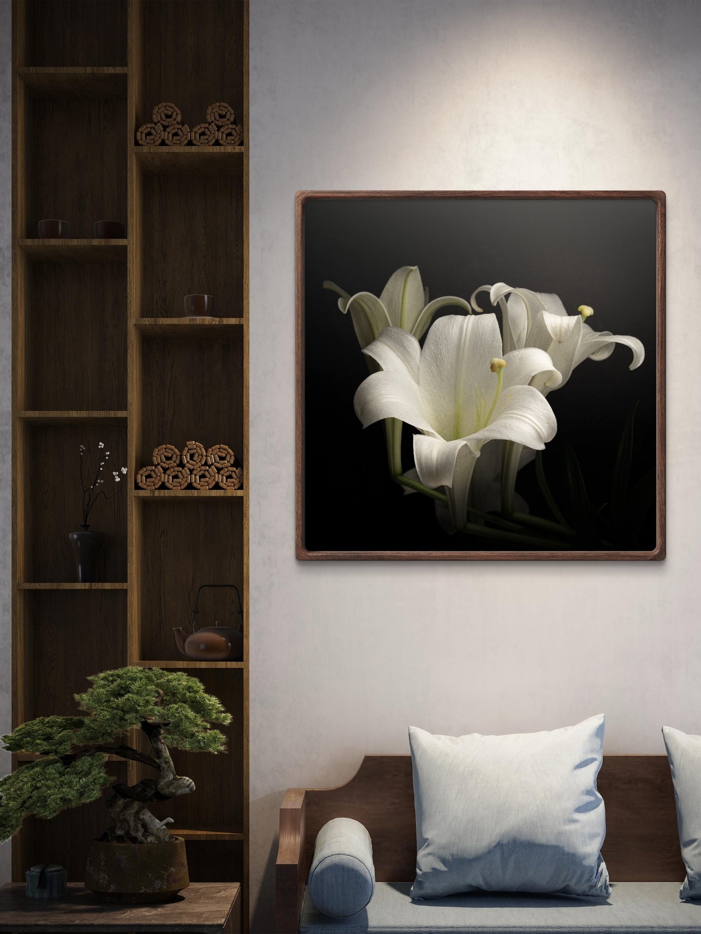 Elegant White Lilies Displayed Against a Dark Background