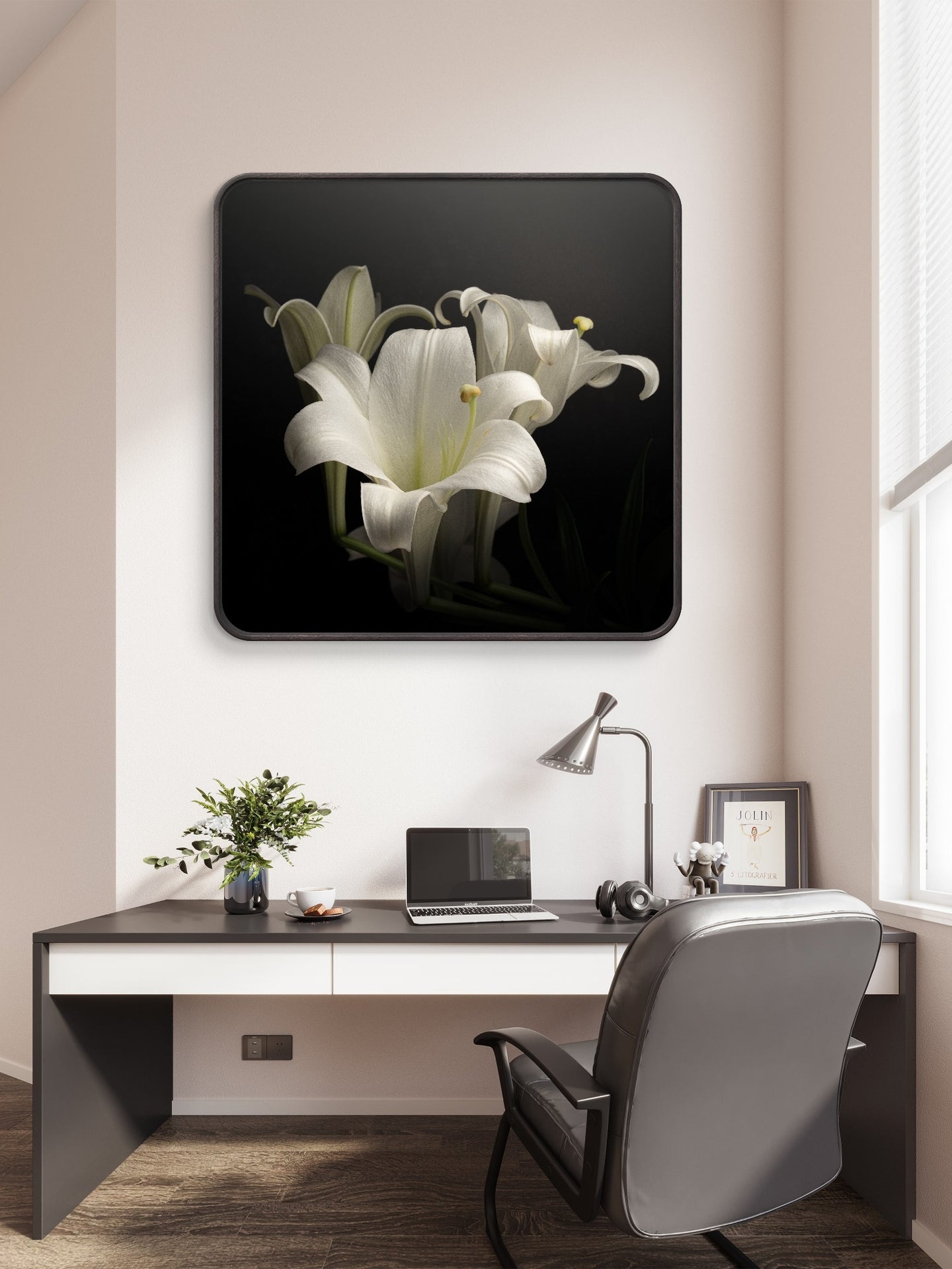 Elegant White Lilies Displayed Against a Dark Background