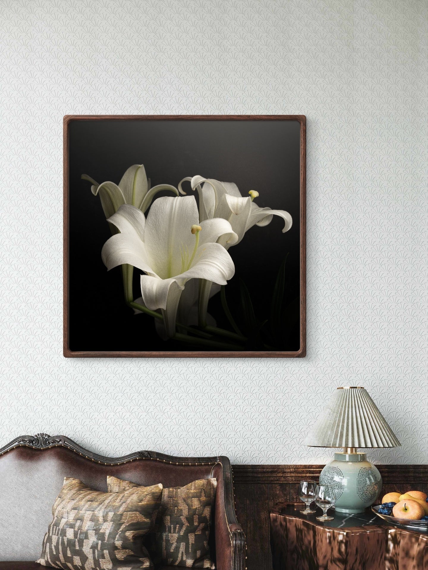 Elegant White Lilies Displayed Against a Dark Background
