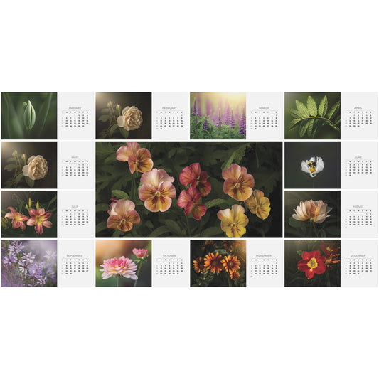 Automated Desktop Calendar Featuring Fine Art Garden Flowers, Flower Lover Gift