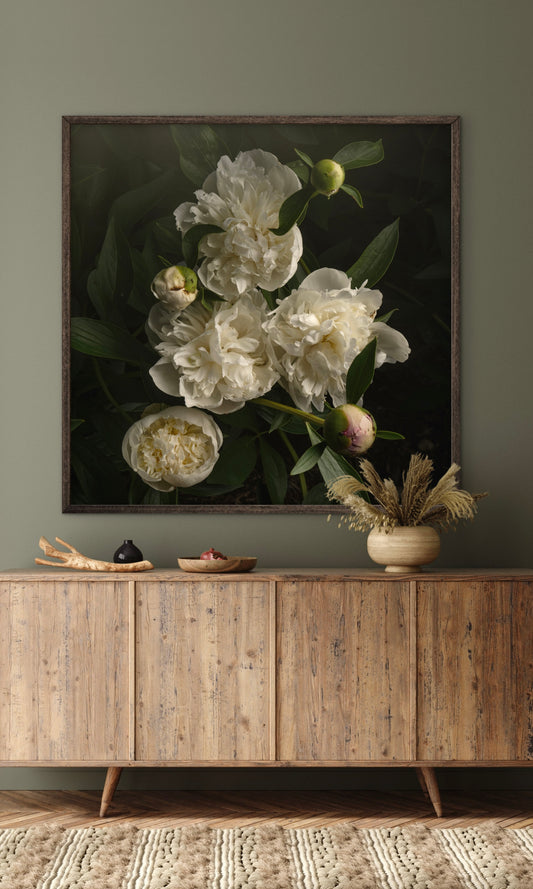 White Peonies Square Print - Download