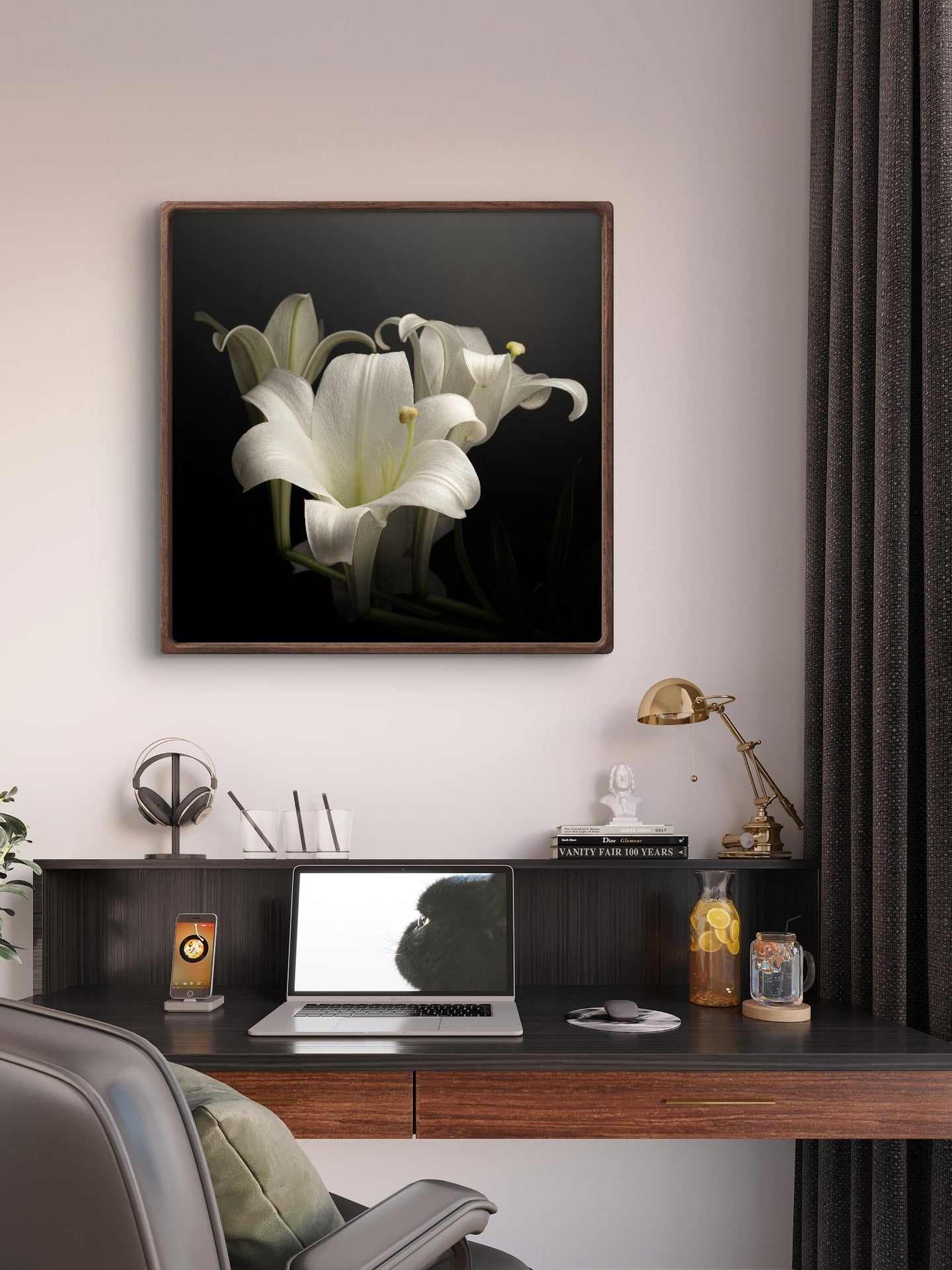 Elegant White Lilies Displayed Against a Dark Background