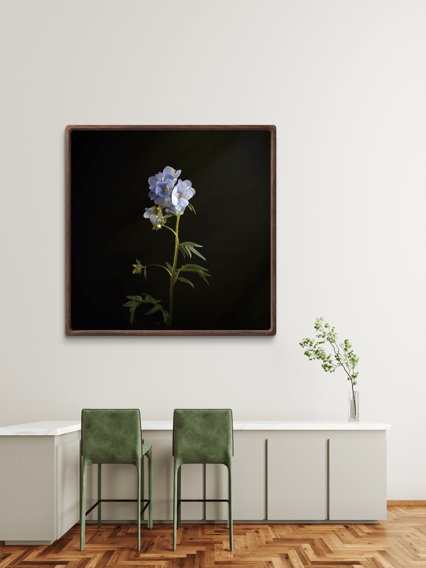 Minimalist Blue Floral Print