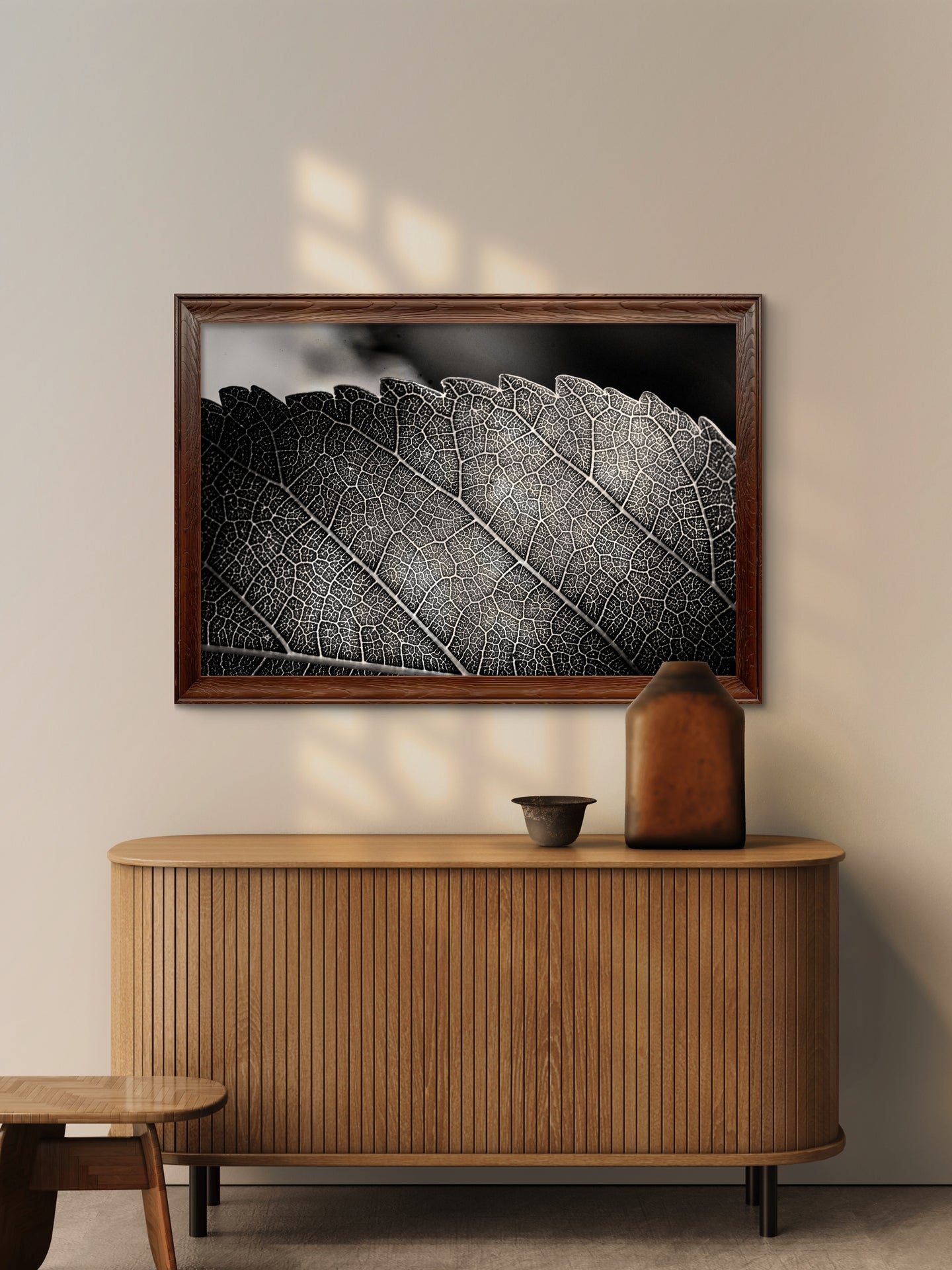 Black and White Leaf Vein Horizontal Print