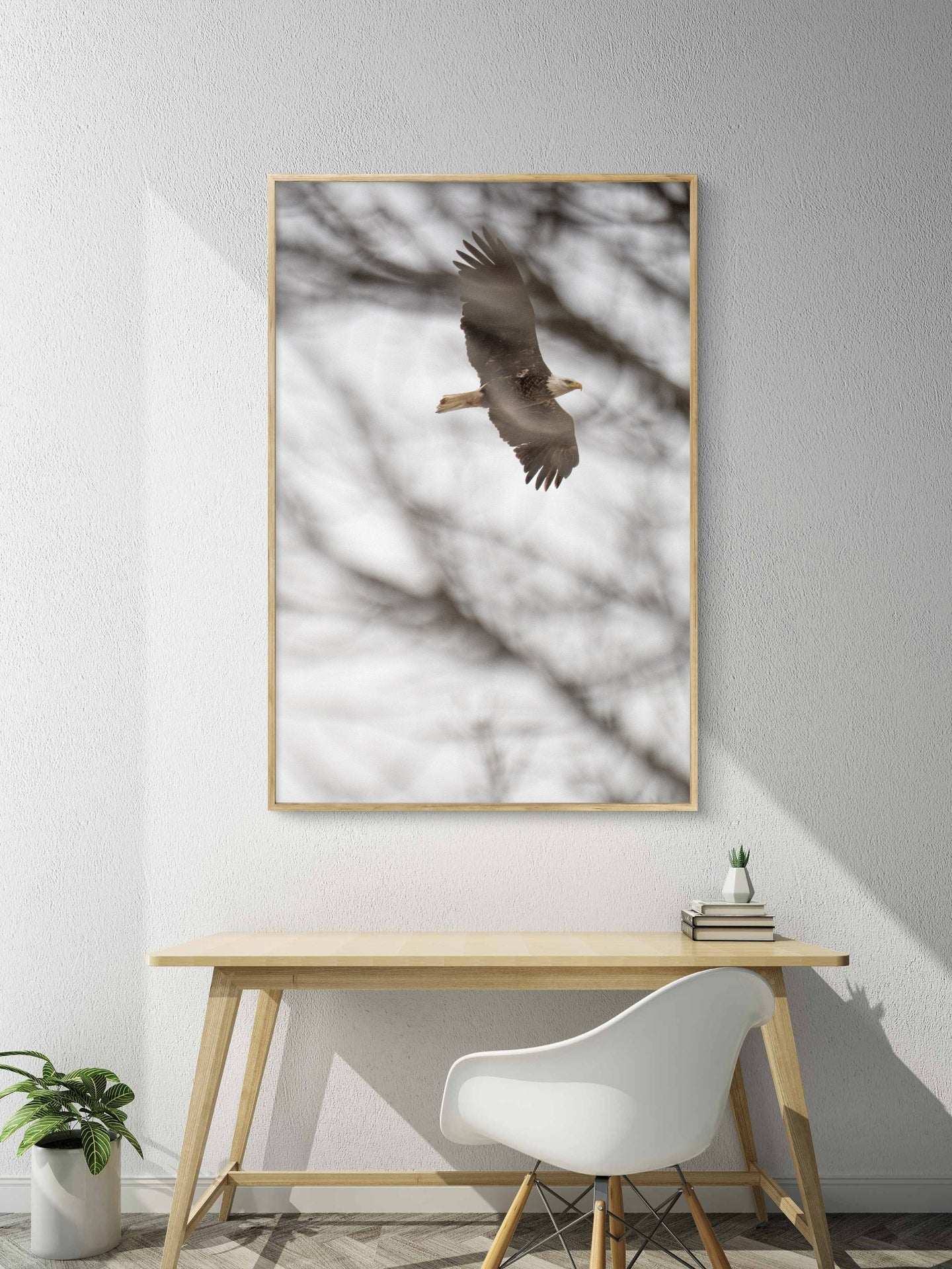 Eagle Flying Through Winter Trees