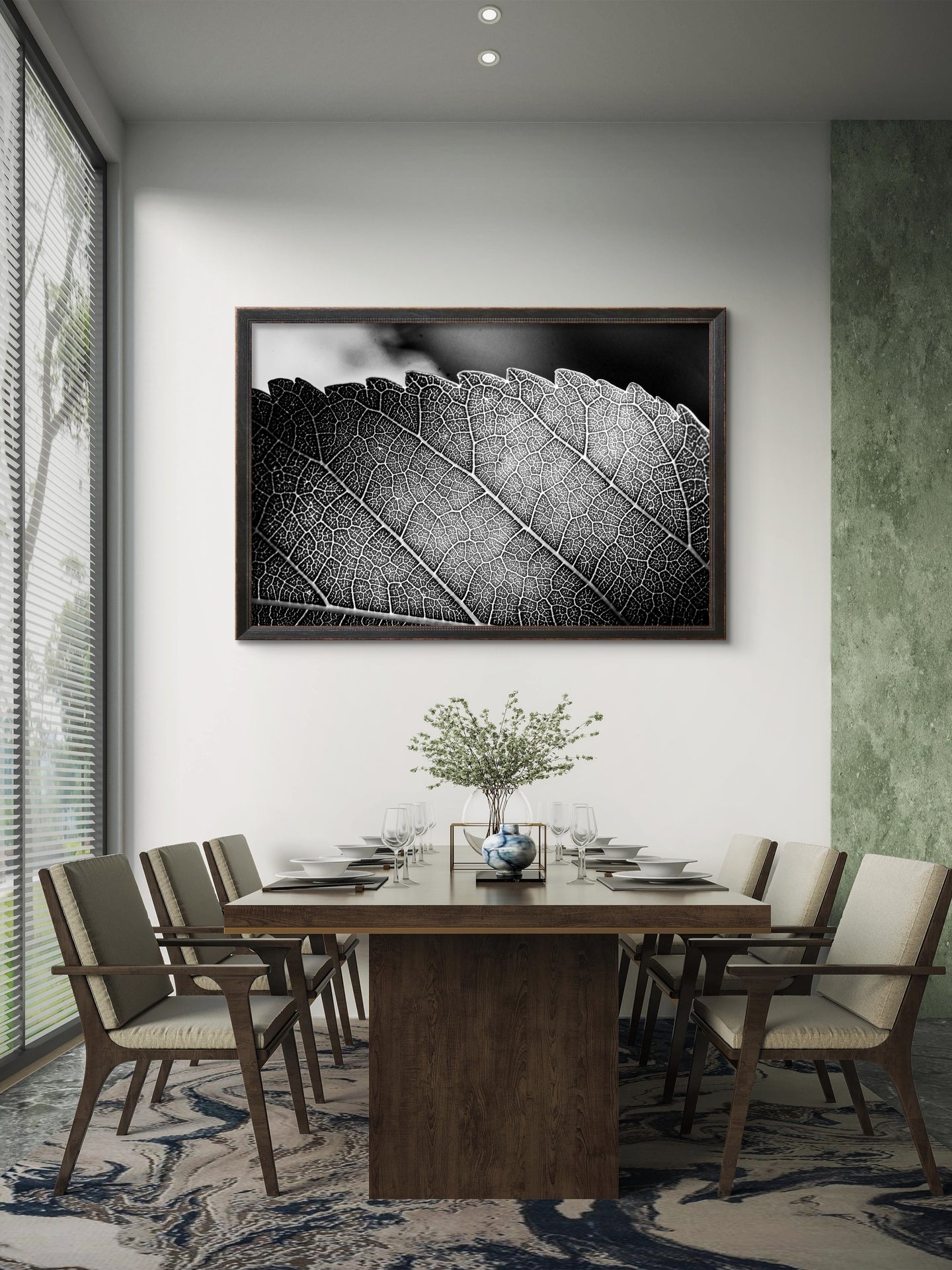 Black and White Leaf Vein Horizontal Print