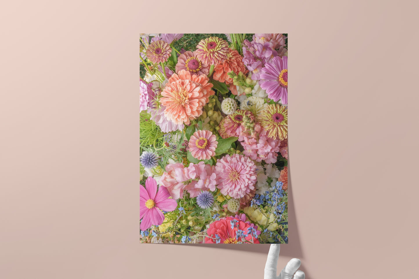 Floral Zinnia Arrangement Print With Vibrant Garden Flowers and Greenery