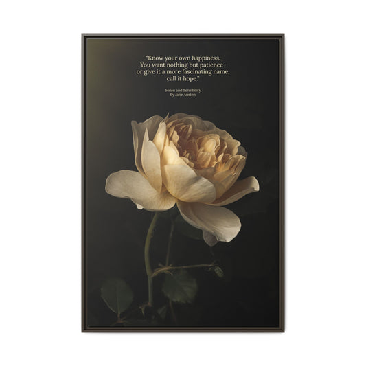 Framed Canvas, Jane Austen English Cottage Rose Hope Quote Art, Gift for Her, Home Decor, Romantic Wall Art, Sense and Sensibility