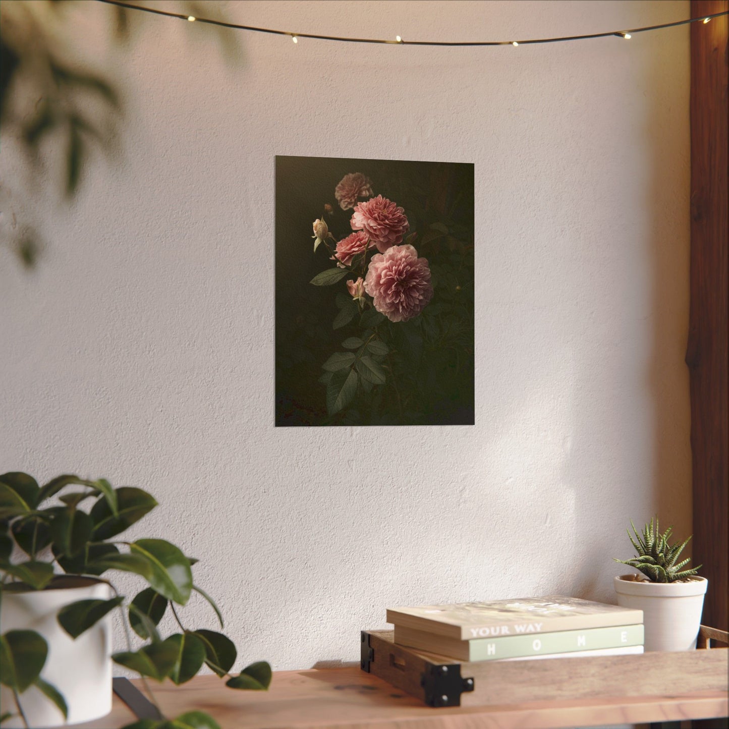 Fine Art Pink Garden Roses Photograph Watercolor Matte Poster, Gift for Garden and Flower Lovers, Floral Feminine Wall Art, Real Photography