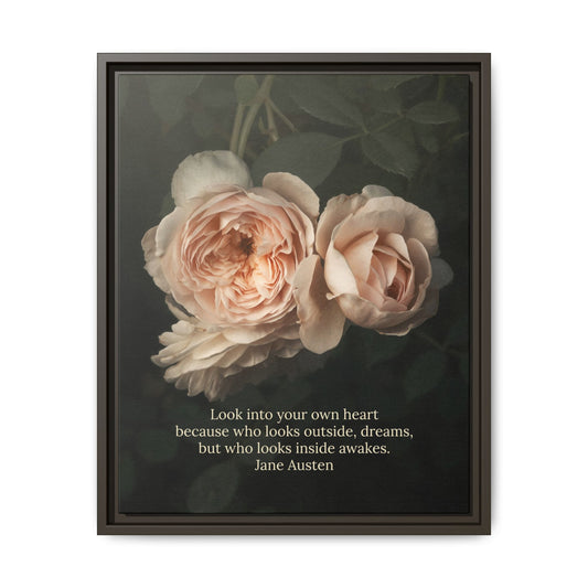 Canvas Wall Art, English Cottage Roses, Jane Austen Quote, Romantic Decor, Gift for Her