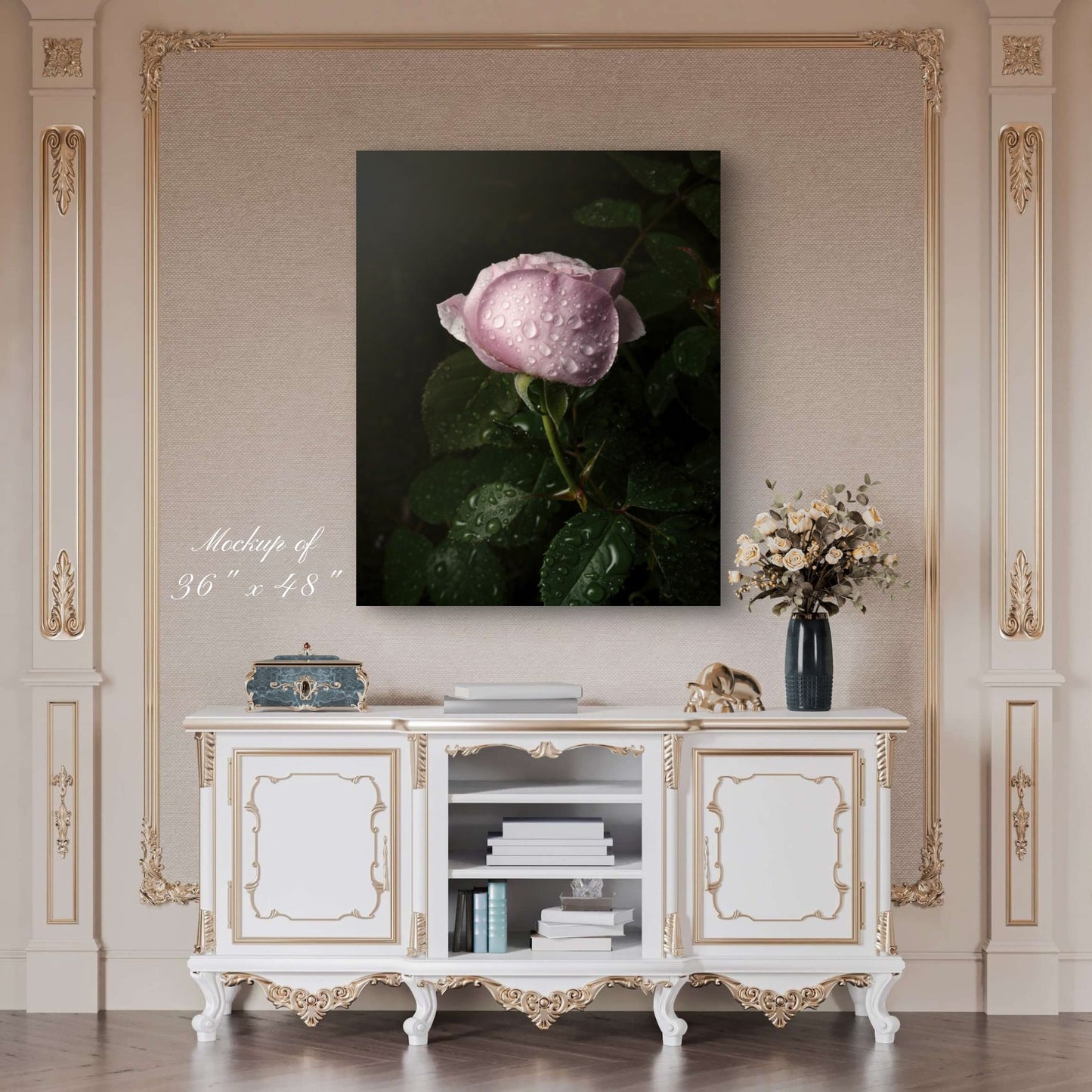 Fine Art Pink Garden Water Droplet Rose Photo, Watercolor Matte Poster, Gift for Garden and Flower Lovers, Coquette Wall Art, NOT AI