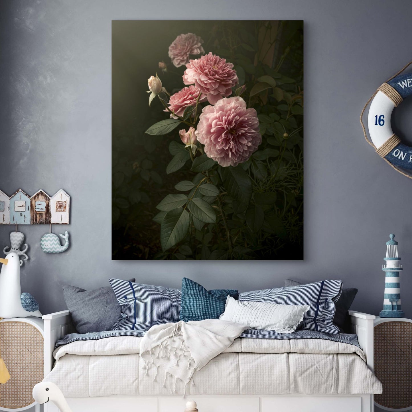 Fine Art Pink Garden Roses Photograph Watercolor Matte Poster, Gift for Garden and Flower Lovers, Floral Feminine Wall Art, Real Photography