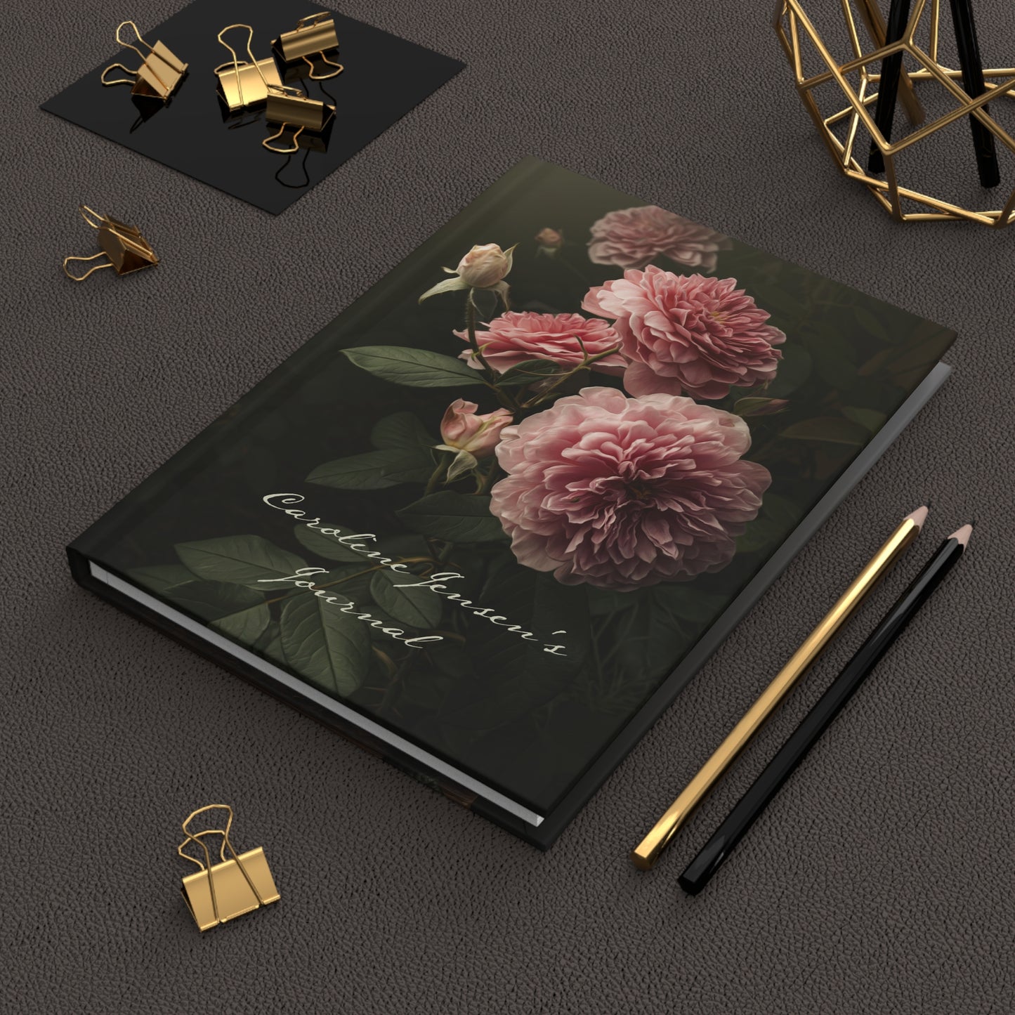 Floral Vintage Roses Hardcover Journal — Personalized Name and Quote Journal