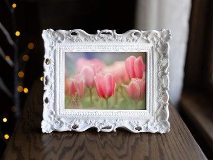 Blooming Pink Tulips in a Soft Dreamy Garden Setting