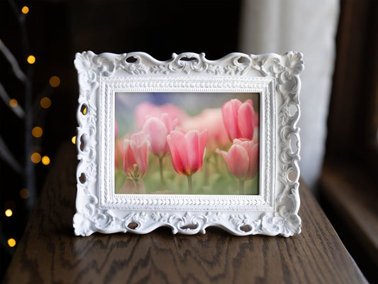 Blooming Pink Tulips in a Soft Dreamy Garden Setting