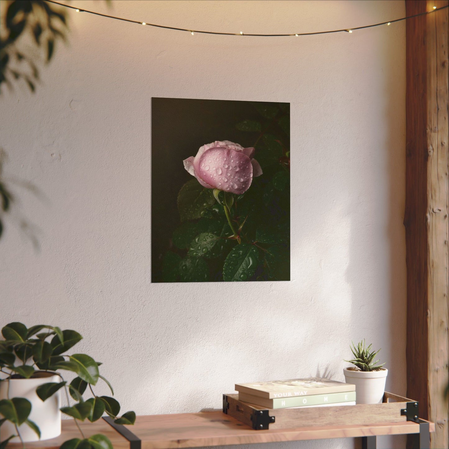 Fine Art Pink Garden Water Droplet Rose Photo, Watercolor Matte Poster, Gift for Garden and Flower Lovers, Coquette Wall Art, NOT AI