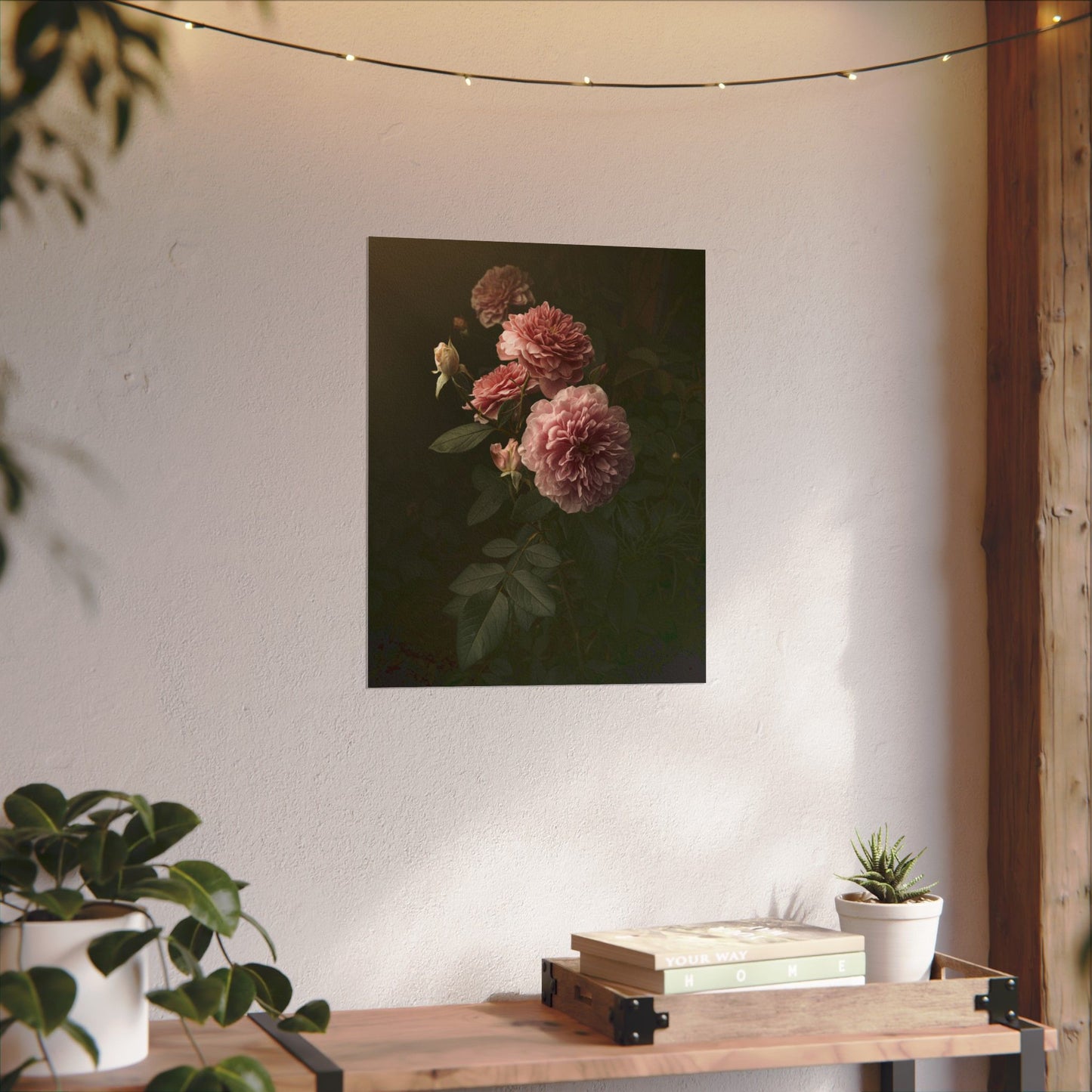 Fine Art Pink Garden Roses Photograph Watercolor Matte Poster, Gift for Garden and Flower Lovers, Floral Feminine Wall Art, Real Photography