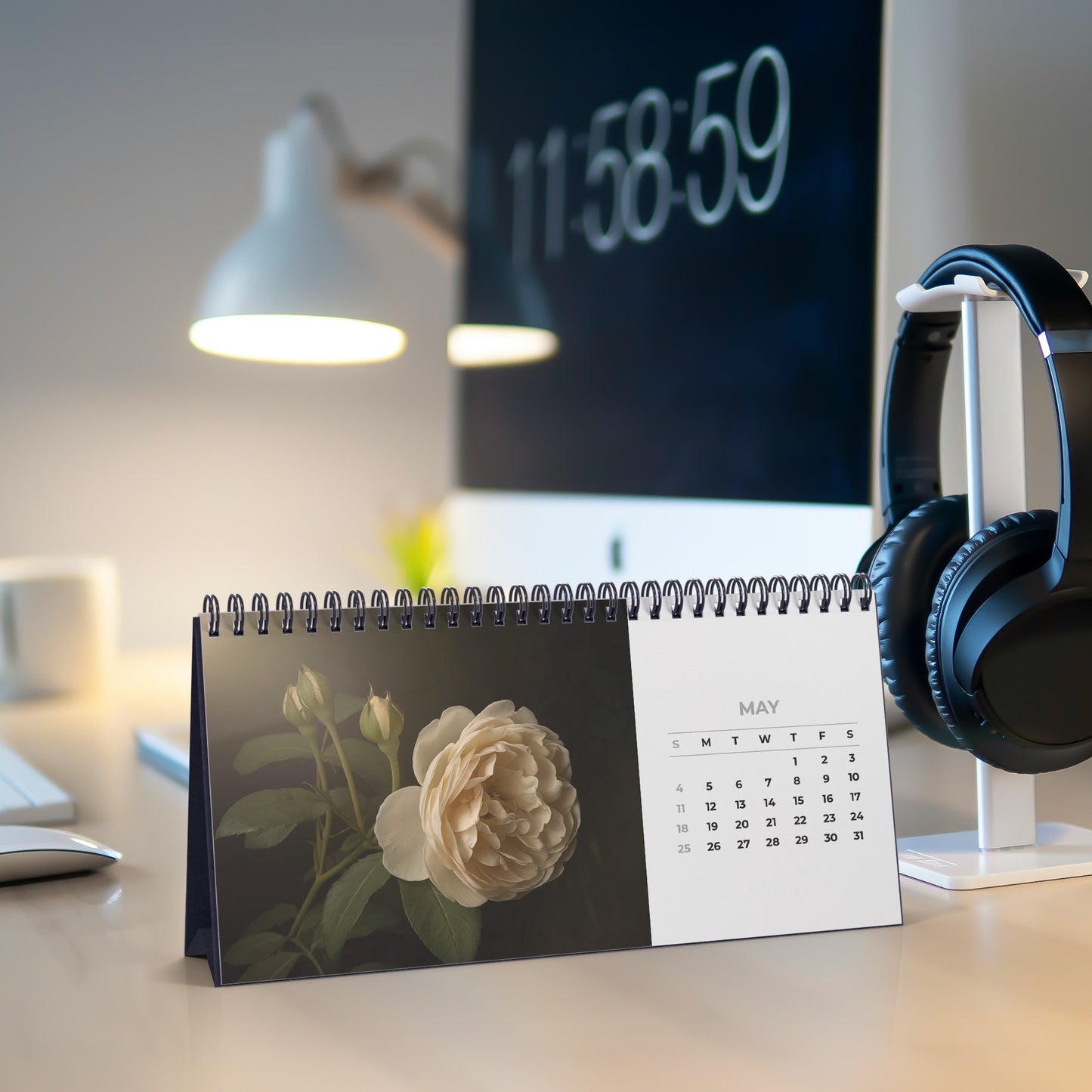 Automated Desktop Calendar Featuring Fine Art Garden Flowers, Flower Lover Gift