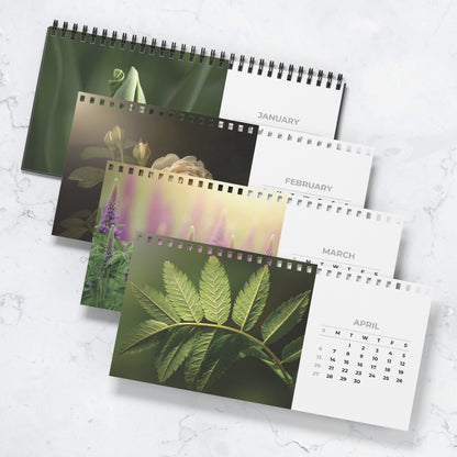 Automated Desktop Calendar Featuring Fine Art Garden Flowers, Flower Lover Gift