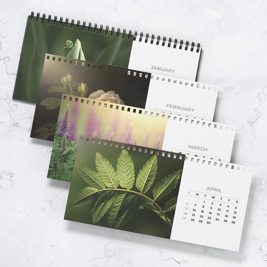 Automated Desktop Calendar Featuring Fine Art Garden Flowers, Flower Lover Gift