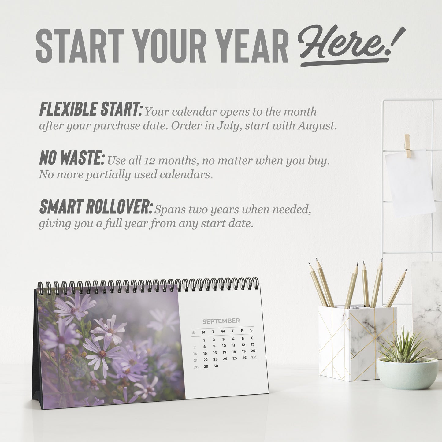 Automated Desktop Calendar Featuring Fine Art Garden Flowers, Flower Lover Gift