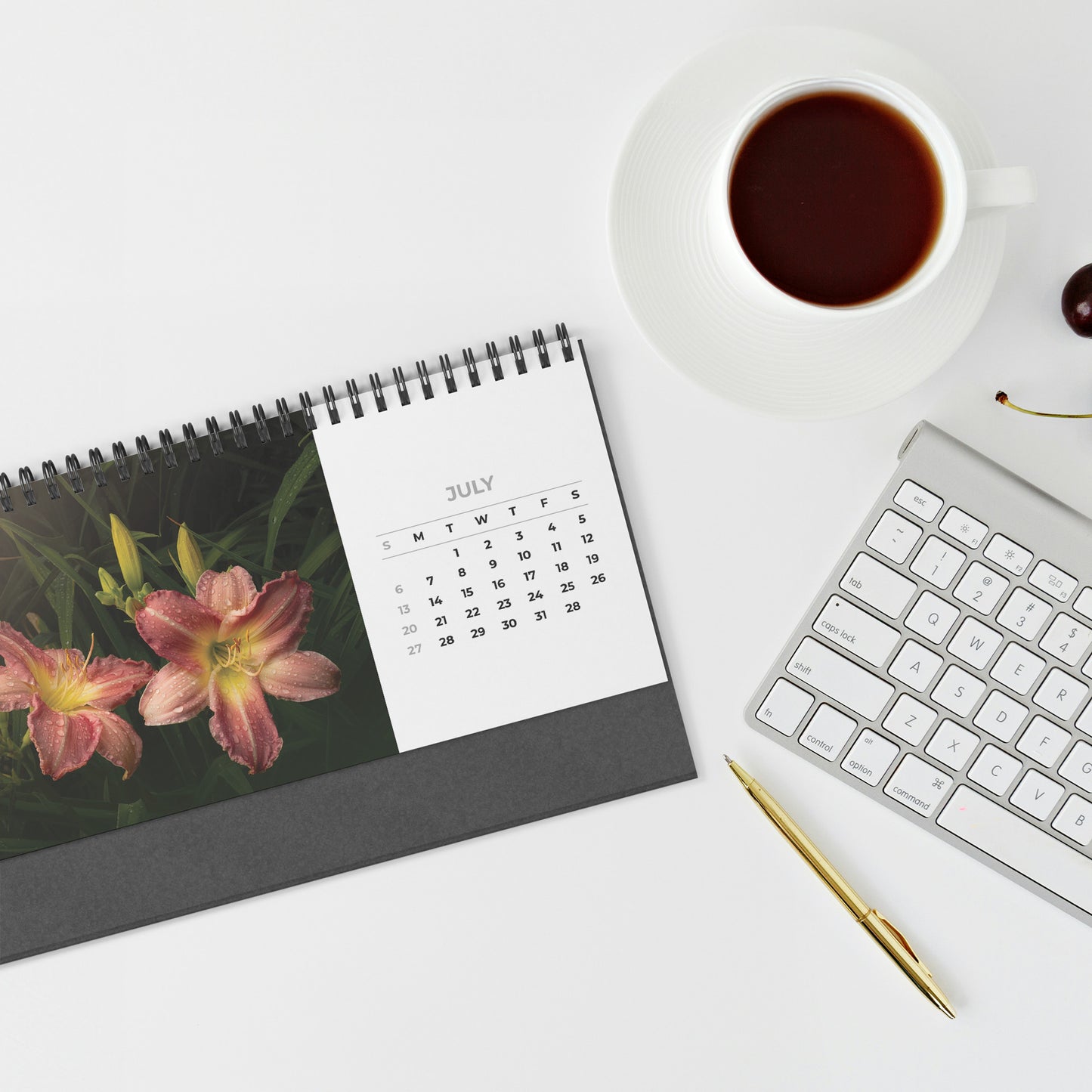 Automated Desktop Calendar Featuring Fine Art Garden Flowers, Flower Lover Gift
