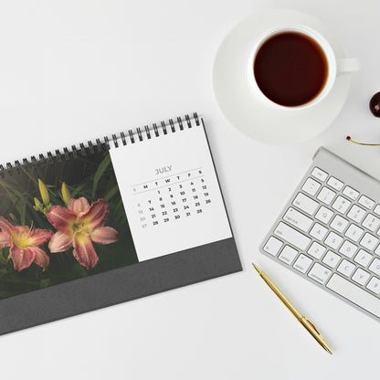 Automated Desktop Calendar Featuring Fine Art Garden Flowers, Flower Lover Gift