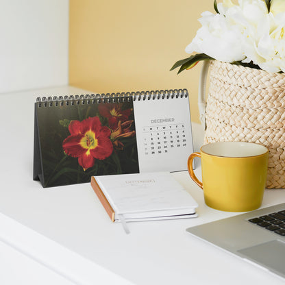 Automated Desktop Calendar Featuring Fine Art Garden Flowers, Flower Lover Gift