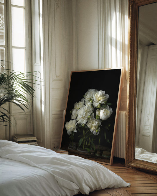 White Peonies with Vintage Flower Frogs
